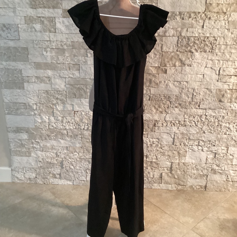 Tommy Bahama Black Linen Blend Off-The-Shoulder Cropped Jumpsuit